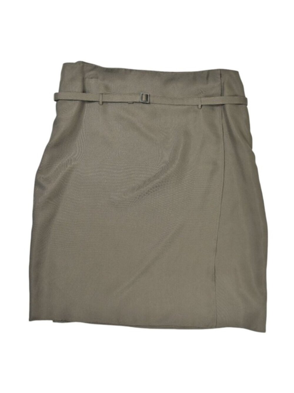 Venroy Silk Twill Belted Skirt in Dark Olive